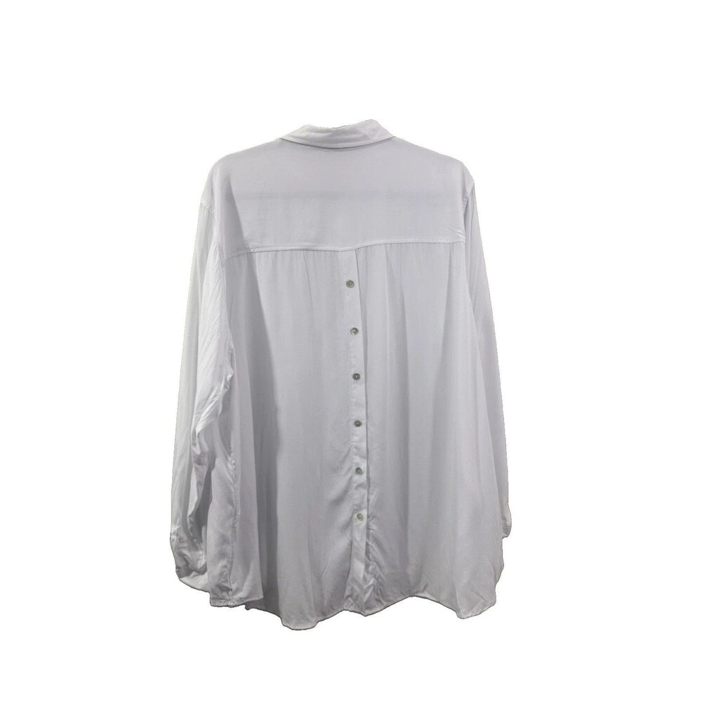 Jane + Delancey Women 2X White Woven Rayon Collared Button-Up Back Button Detail